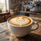 Artisan latte with creamy foam art in a ceramic cup