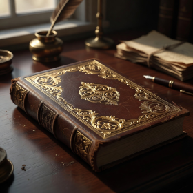 Book cover showing a vintage hardcover novel with golden embossing