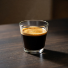 Double espresso shot in a small glass cup