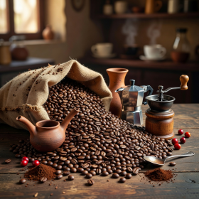 Non-fiction book about coffee culture with bean imagery on the cover