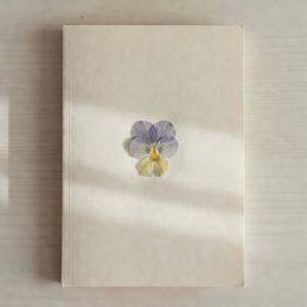 Poetry book with a minimalist cover and pressed flower decoration