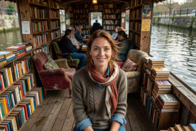 Portrait of Margot Bellamy, founder of the Floating Book Café, smiling warmly